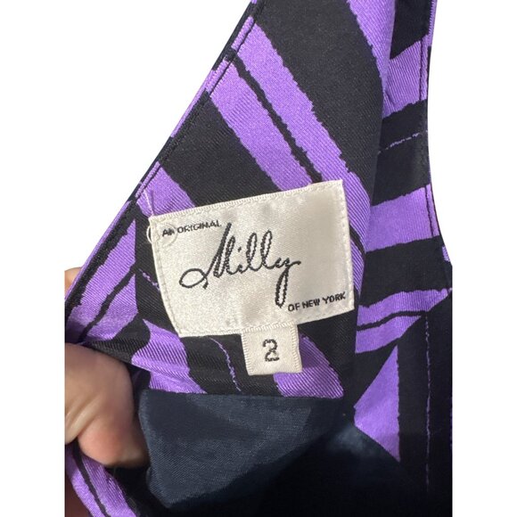 Milly Of New York Purple & Black Sleeveless Chevron Dress Size 2 - Picture 6 of 7